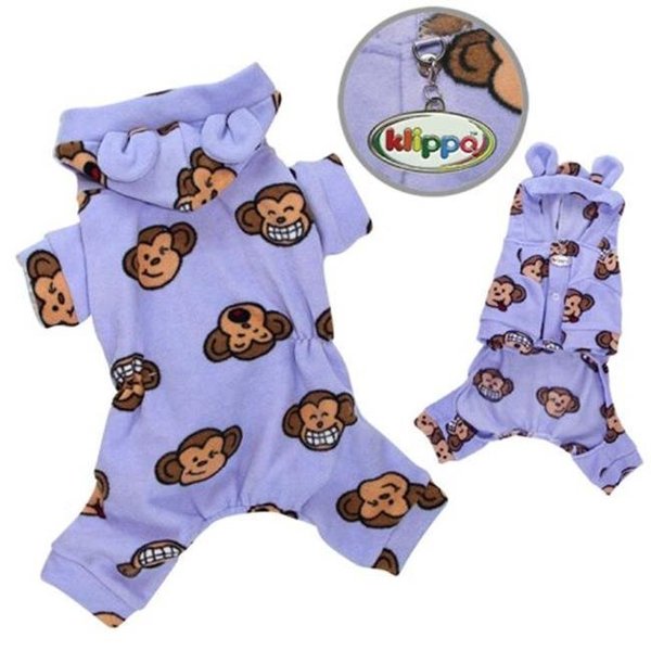 Klippo Pet Klippo Pet KBD024SZ Adorable Silly Monkey Fleece Dog Pajamas & Bodysuit With Hood; Lavender - Small KBD024SZ